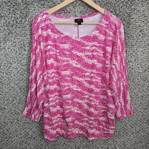 JM Collection Top Womens Plus 0X Pink Scoop Neck Stretch Dolman Sleeve Casual‎
